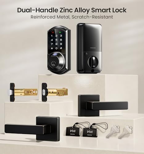 Veise VE07-L Fingerprint Smart Lock with 2 Lever Handles Set, Matte Black