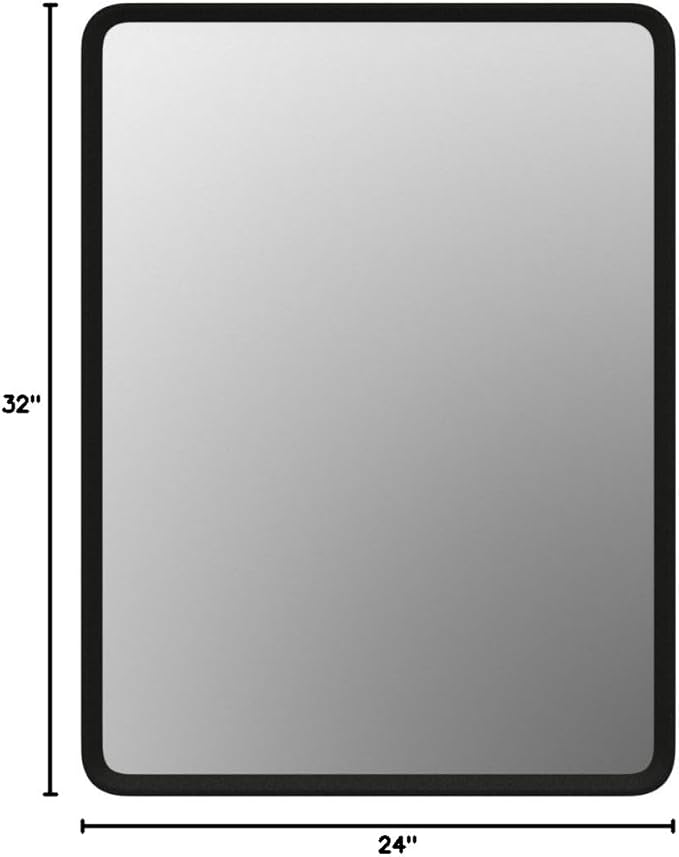 24x32 Black Bathroom Mirror, Rounded Rectangle Mirror, Shatterproof