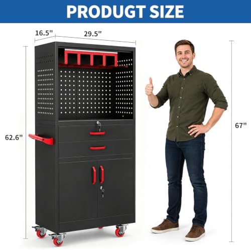 Mobile Tool Cart, Tool Chest with Locking Wheels, Charging Station