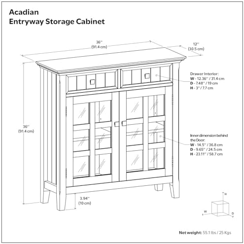 SIMPLIHOME Acadian Storage Bench and Cabinet Set in Distressed Grey