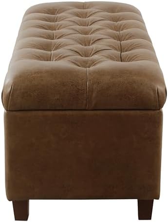 HomePop 40" Button Tufted Storage Bench - Distressed Brown Faux Leather