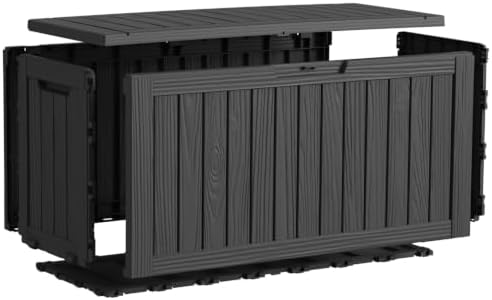 ROJIK 149 Gallon Outdoor Storage Box Waterproof,Weatherproof Deck Boxes Outdoor Lockable,Resin Outside Storage Box for Garden Tools,Cushions,Accessories(Black,149 Gal)