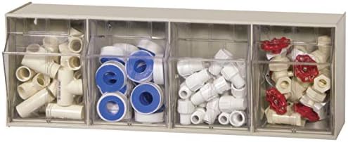 Akro-Mils TiltView Plastic Storage Cabinet with 4 Tilt Out Bins, Horizontal Plastic Parts Organizer, Teacher Toolbox, and Office Supply Organizer, 23-5/8" W x 8-3/16" H x 6-3/4" D, Stone