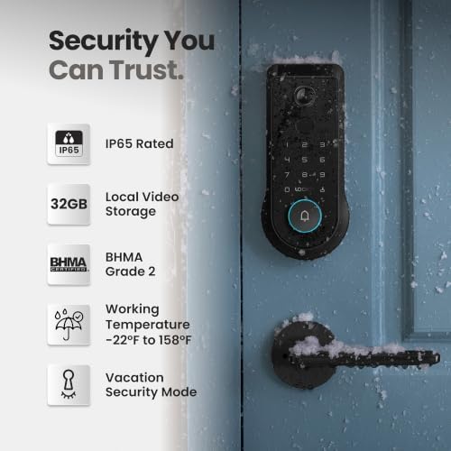 Lockin Veno Pro Smart Lock, Palm Vein Keyless Entry, Single Battery, Camera