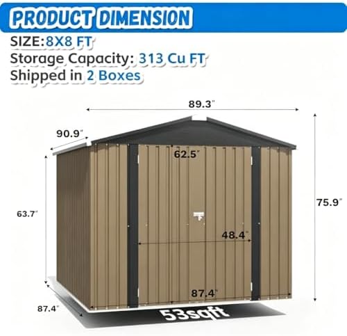 Greesum 8x8FT Outdoor Storage Shed, Brown