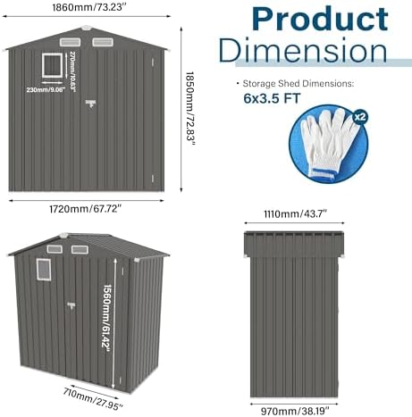 6x3.5 FT Outdoor Storage Shed, Small Metal Garden Shed with Window, Outside Tool Sheds with Lockable Hinged Doors, Waterproof Storage Building with 4 Air Vents for Backyard, Patio, Lawn, Gray