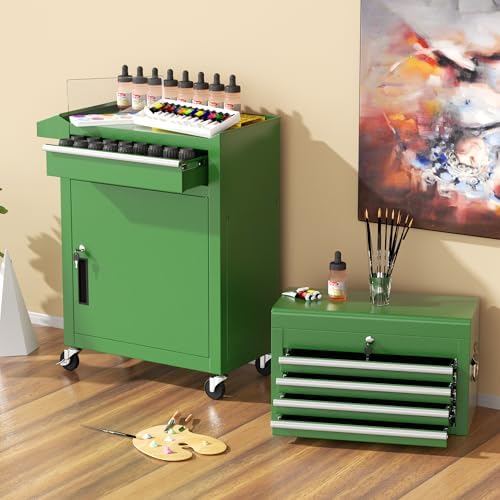 INTERGREAT Rolling Tool Chest, 5-Drawer Tool Box Organizer, Lockable Wheels & Sliding Drawers & Detachable Top, Tool Storage Cabinet for Garage Workshop (Green)