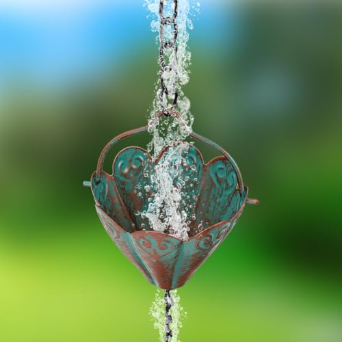 10.3ft Lotus Rain Chains for Outside Gutters, Eaves, Drainage