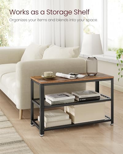 VASAGLE 3-Tier Shoe Rack, Storage Bench with Metal Mesh Shelves and Seat