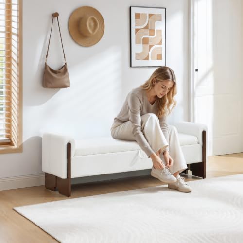 64"End of Bed Storage Bench King Size,Bedroom Bench with Storage,White