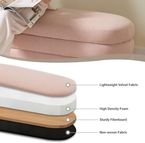 Busaurus Storage Ottoman Bench Upholstered Fabric Storage Bench for Bedroom End of Bed Aesthetic Large Oval Ottoman for Living Room Entryway (Pink)