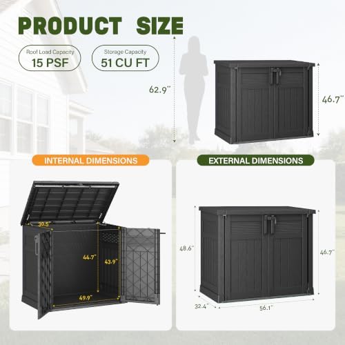 Bifanuo 51 Cu Ft Resin Outdoor Storage Shed, Horizontal Storage Cabinet