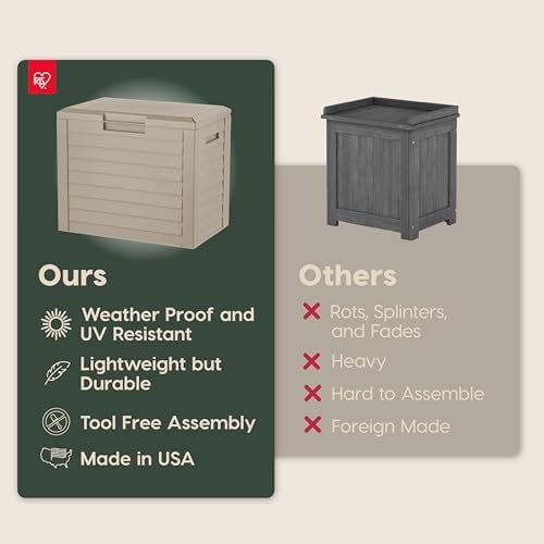 IRIS USA 35 Gallon Outdoor Deck Box, Lockable, Weather-Resistant, Beige