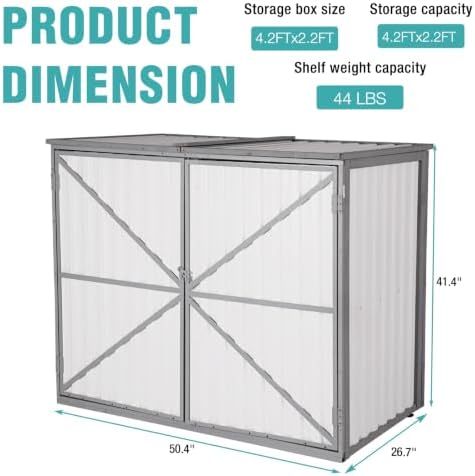 Outdoor Storage Shed 4.2x2.2FT with Metal Frame & Fir Wood, Weatherproof Resin Garden Shed for Patio Backyard, Horizontal Storage Cabinet with Adjustable Shelves