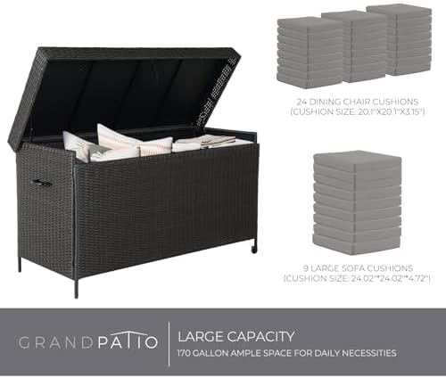 Grand patio 170 Gallon Deck Storage Box Deck Box Outdoor Storage Box Indoor Wicker Storage Bin Patio Storage Box for Patio Furniture Cushions Garden Tools Pool Accessories, Dark Brown