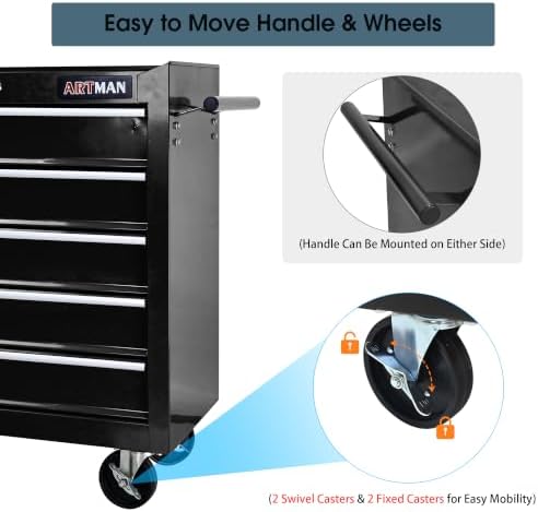5 Drawers Rolling Tool Chest on Wheels, Multifunctional Tool Cart Tool Storage, Drawers Rolling Tool Trolley Organizer Tool Case for Garage,Warehouse,Workshop,Repair Shop (5 Drawers-Black)