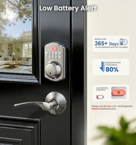 Veise KS01B Keypad Door Lock with 2 Lever Handles Set, Satin Nickel
