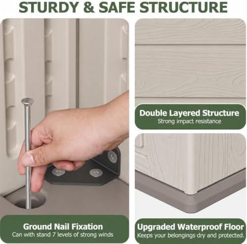 Aoxun 61 Cu.Ft Outdoor Storage Shed, Widened Outdoor Storage Cabinet Waterproof Vertical Resin Shed with Floor for Garden Tools, Pool Equipment, Easy to Assemble(Beige)