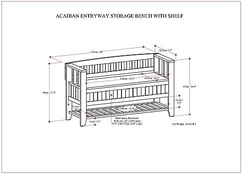 SIMPLIHOME Acadian 48" Wide Solid Wood Storage Bench in Brunette Brown
