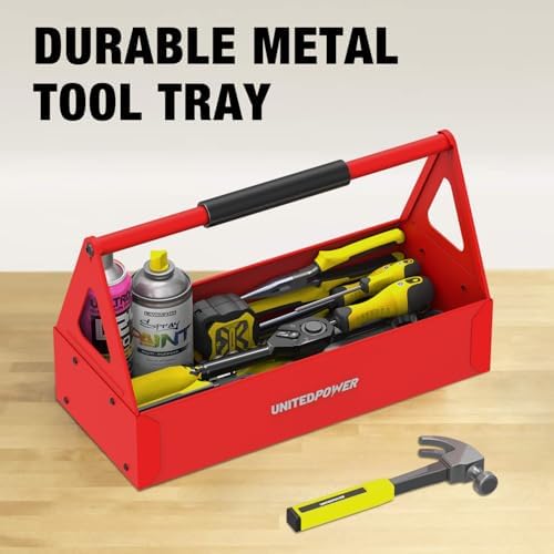UNITEDPOWER Handy Tool Box, Portable Metal Tote Tray, Red
