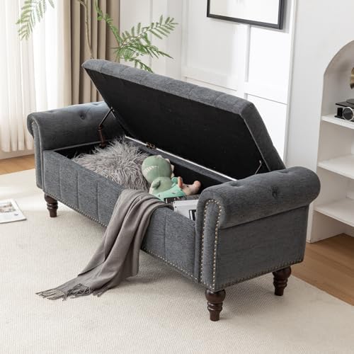 HOMEFLEX 58" Storage Bench for Bedroom, End of Bed Bench, Chenille Dimgray
