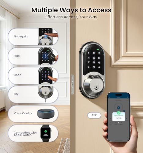Veise RZ07 Fingerprint Smart Door Lock Deadbolt, App Control, Satin Nickel