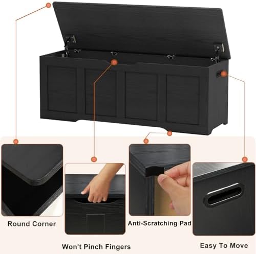 Timberer 47.2" Storage Chest Extra Large Storage Bench with 2 Safety Hinges