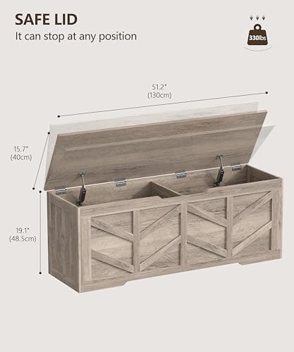 51.2" Extra Large Storage Chest, Wooden Storage Bench with 2 Safety Hinges