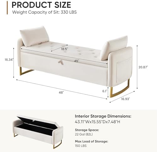 48" End of Bed Bench, Modern Storage Bench for Bedroom Beige