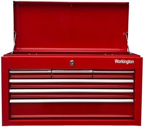 Workington Portable Metal Tool Chest with 6 Drawers, 24" 6-Drawer Tool Chest Cabinet with Ball Bearing Drawer Slides, Steel Tool Storage Box Organizer 4005 Red