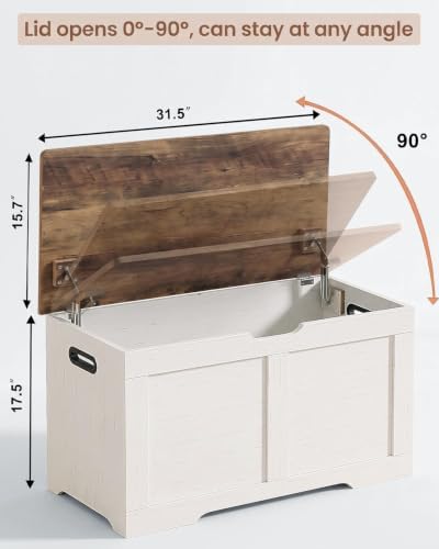 Timberer 31.5" Storage Chest with 2 Safety Hinges, Wooden Storage Trunk