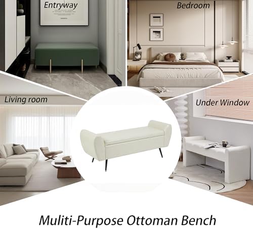 56" Faux Leather Storage Bench for Bedroom King Size Bed, Beige