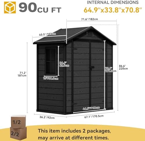 DWVO 6x4FT Resin Outdoor Storage Shed with Reinforced Floor, Window&Vent