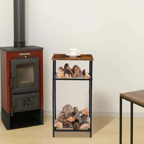2-tier 32 Inch Firewood Rack Log Holder Indoor Outdoor, Black