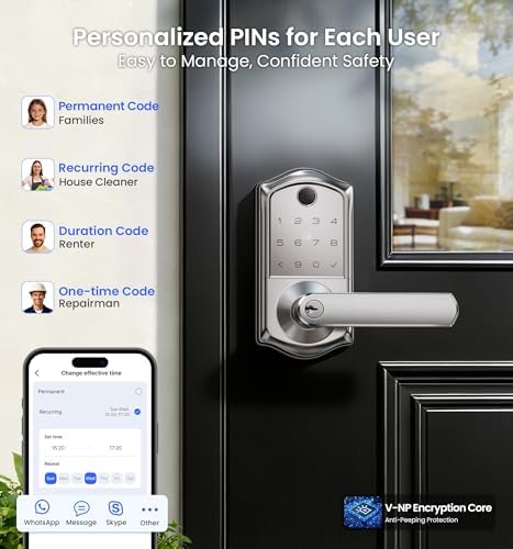 Veise VE019 Smart Lever Lock, Keypad Door Knob with Handle, Satin Nickel