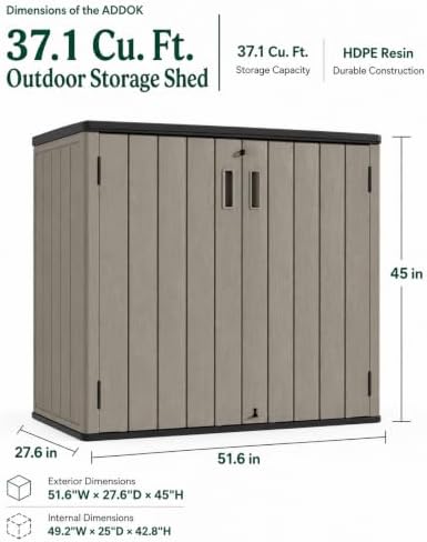 ADDOK Outdoor Storage Cabinet, 37 Cu.Ft Horizontal Resin Storage Shed