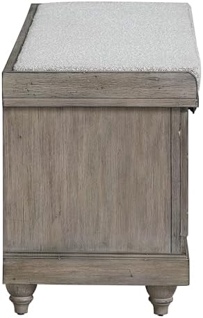 OSP Home Furnishings Dover Coastal Lift-Top Storage Bench with Shutter Face Styling, Goldstone Finish with Salt and Pepper Cushion