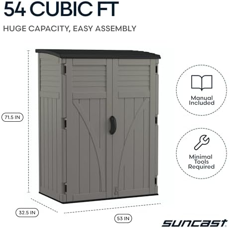 Suncast 54 Cu Ft Medium Vertical Storage Shed, Stoney, Made in USA