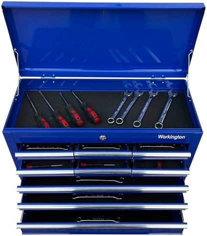 Workington Portable Metal Tool Chest with 9 Drawers, 24" 9-Drawer Tool Chest Cabinet with Ball Bearing Drawer Slides, Steel Tool Storage Box Organizer 4006 Blue