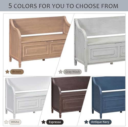 42" Rustic Storage Bench Entryway Bench Shoe Cabinet Ottoman (Antique Navy)