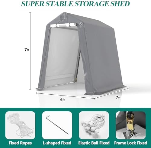 GARTOO 6' x 7' Outdoor Storage Shelter Shed, Gray