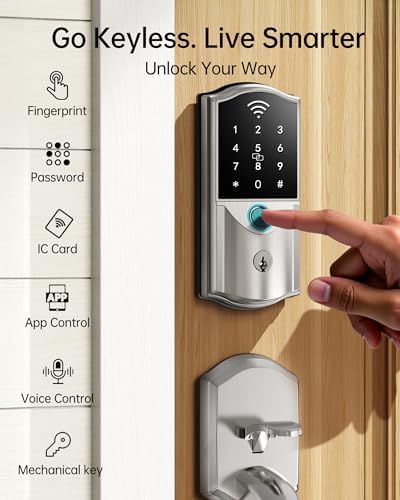 Built-in WiFi Smart Lock with Handle Set, Keyless Entry Front Door Lock Set