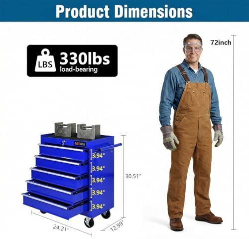 5 Drawers Rolling Tool Chest on Wheels, Multifunctional Tool Cart Tool Storage, Drawers Rolling Tool Trolley Organizer Tool Case for Garage,Warehouse,Workshop,Repair Shop (5 Drawers-Blue)