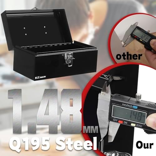 P.I.T. Metal Tool Box 12 Inch,Portable Small Toolbox with Latch,Black
