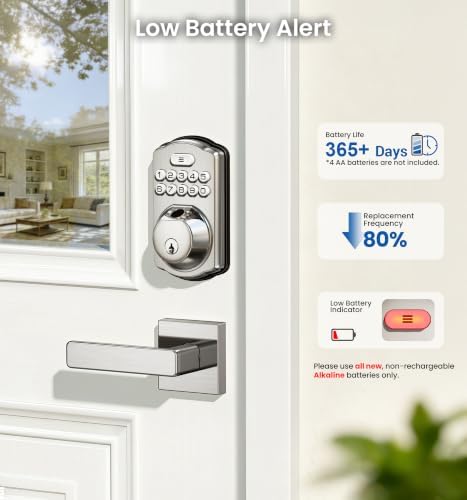 Veise KS02A Fingerprint Door Lock, Keypad Deadbolt, Satin Nickel