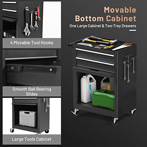 ERGOMASTER Rolling Tool Chest - Removable Top Box Large Bottom Cabinet with Casters and Lock System Tool-Box - Heighten 6-Drawer Black