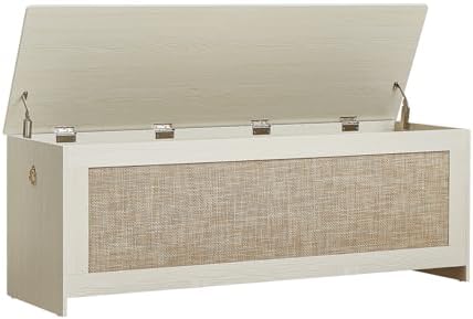 51.2" Storage Chest Large,Wooden Rattan Storage Bench.(White Cream)