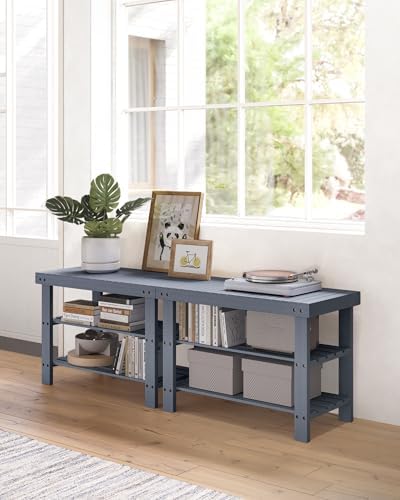 SONGMICS Shoe Rack Bench, 3-Tier Bamboo Entryway Bench, 27.6 Inches Width