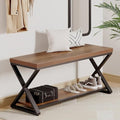 IBF Rustic Entryway Bench with Storage, Rustic Oak Wood and Metal Bench