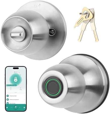 Smart Fingerprint Door Knob, 3-in-1 Keyless Entry with Auto Lock & App, Biometric Digital Lock for Front Door, Home, Office, Bedroom